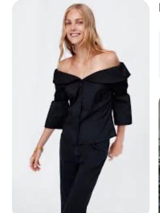 Zara Tops - ZARA Off the Shoulder Poplin Black Blouse Size Small